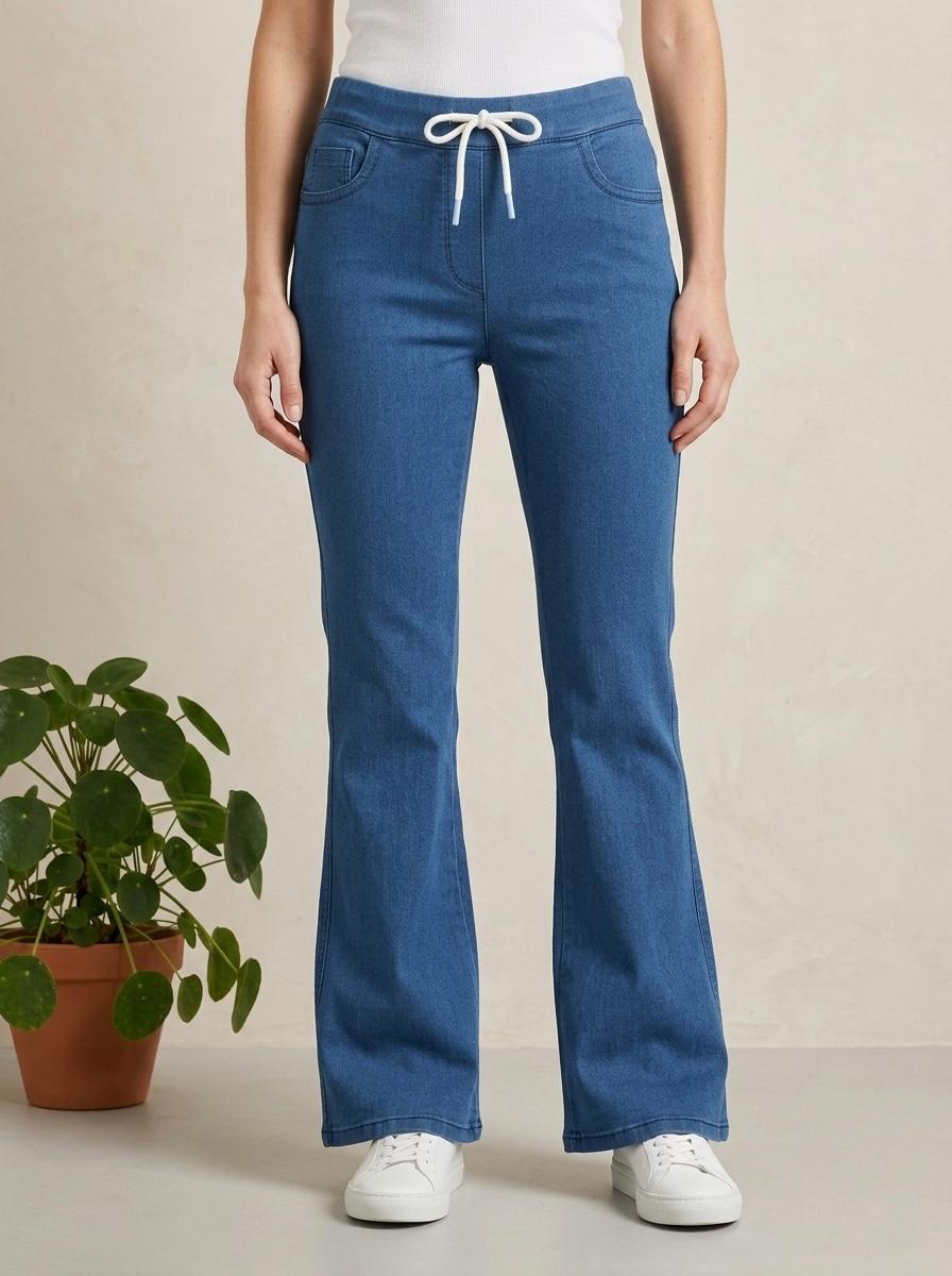 Woman Mid Blue Bell Bottom Jeans - button & threads