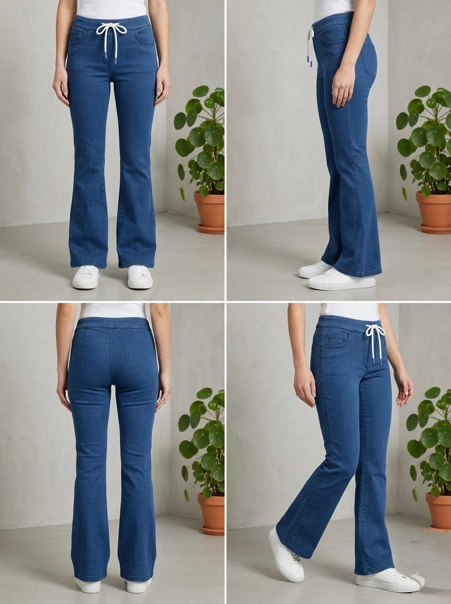 Woman Mid Blue Bell Bottom Jeans - button & threads