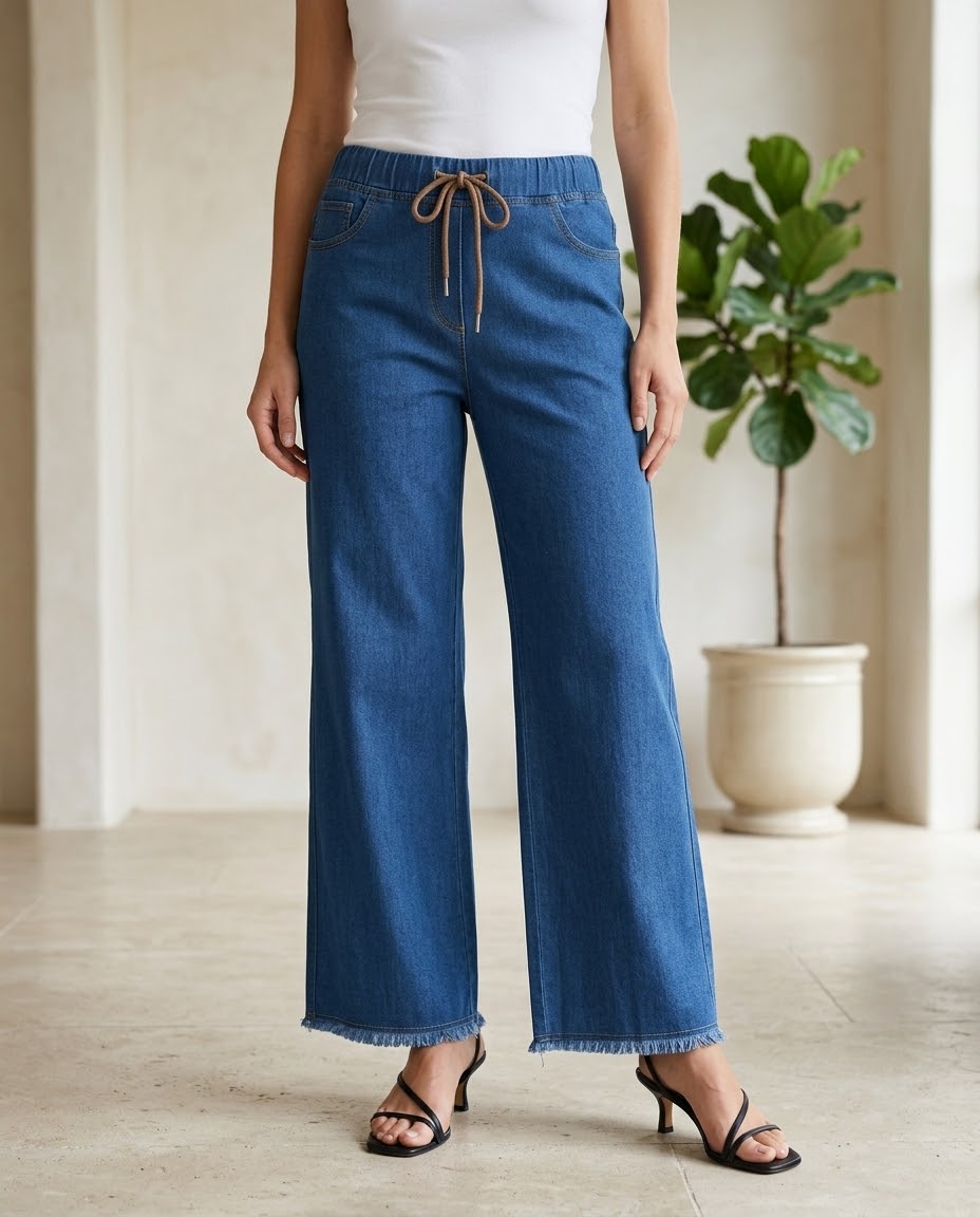 Woman Straight Palazzo Jeans-Mid Blue