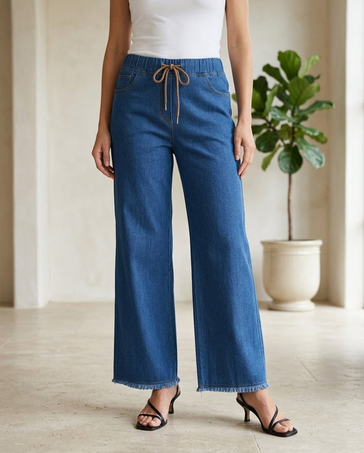 Woman Straight Palazzo Jeans-Mid Blue