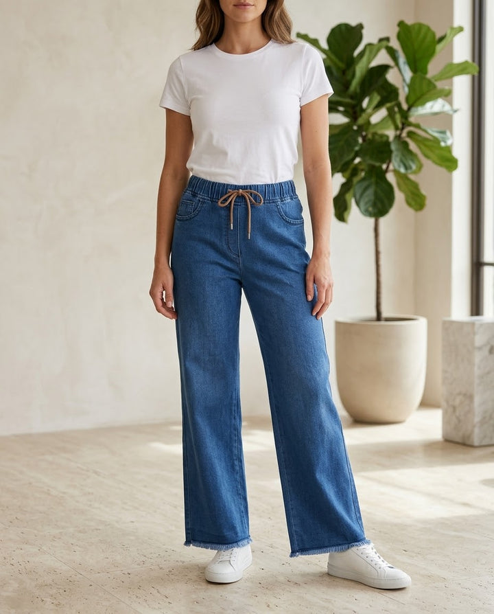 Woman Straight Palazzo Jeans-Mid Blue