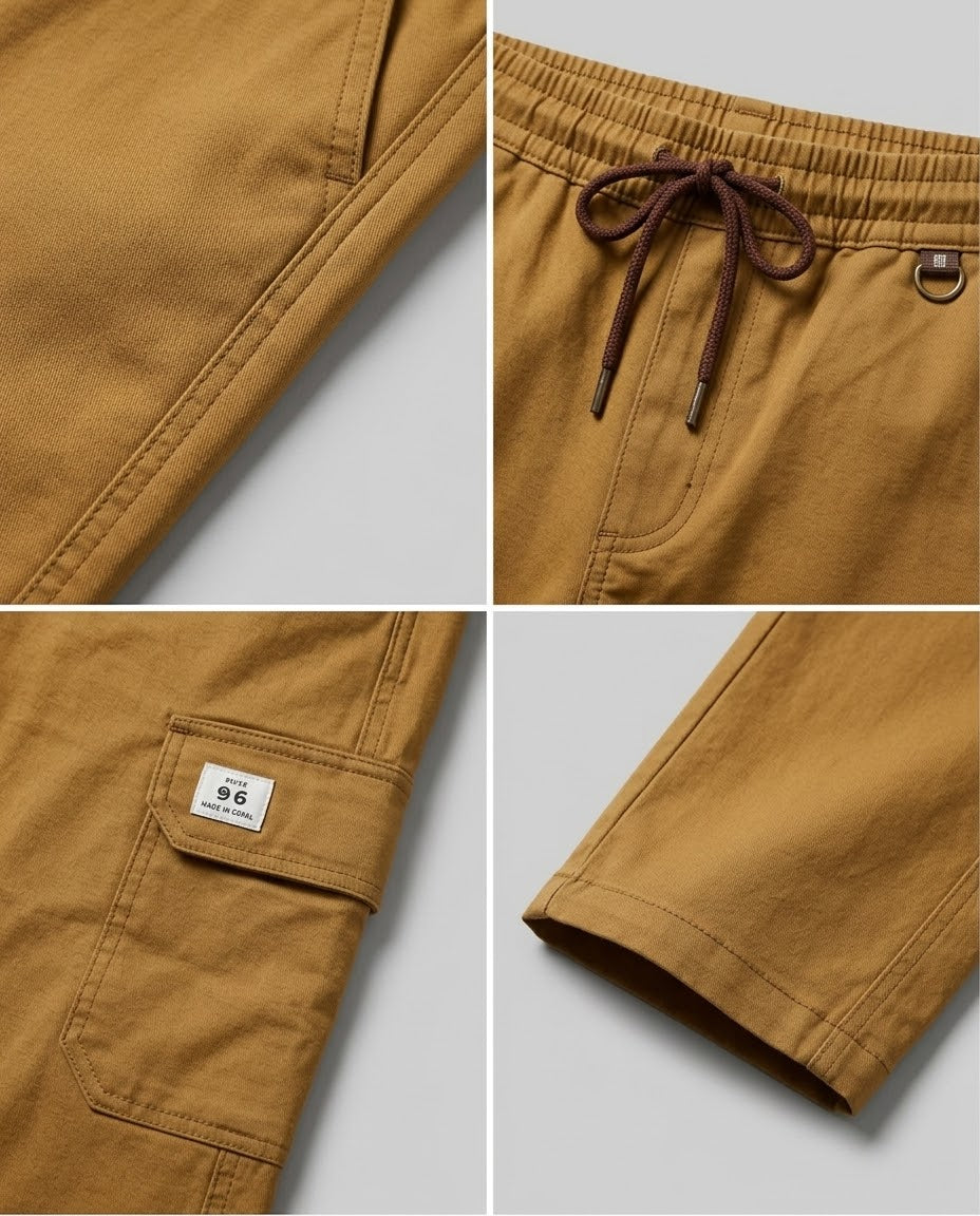 Men's Cotton Cargo Trousers-Mustard