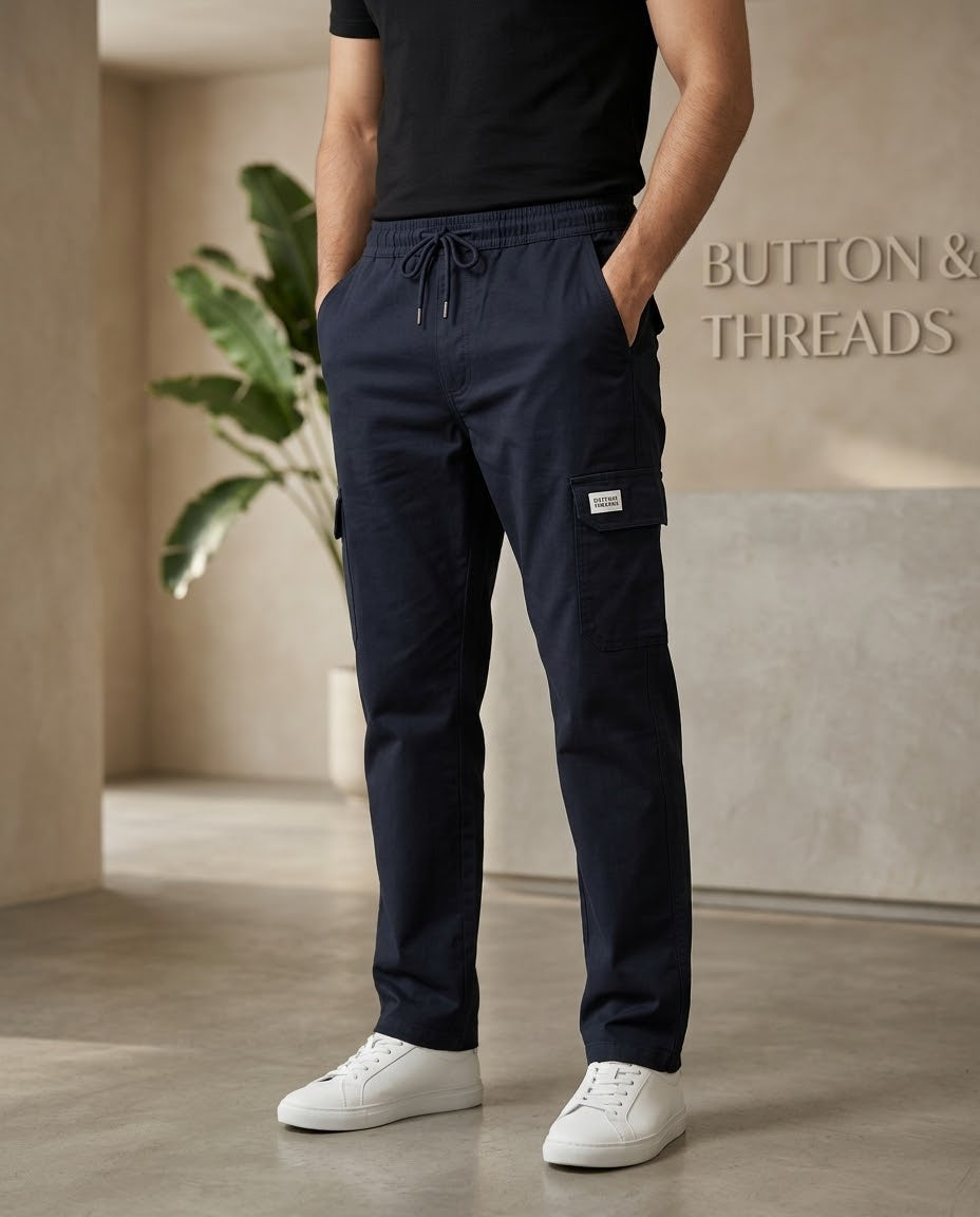 Men's Cotton Cargo Trousers-Navy Blue