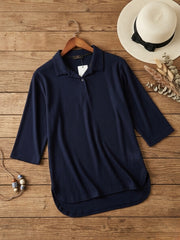 Woman Premium Tops-Navy Blue - button & threads