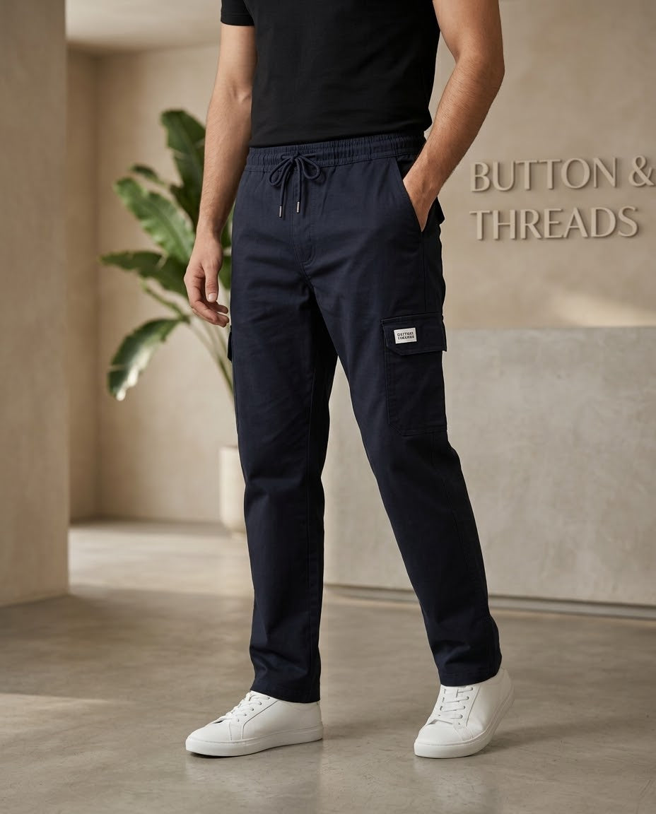 Men's Cotton Cargo Trousers-Navy Blue