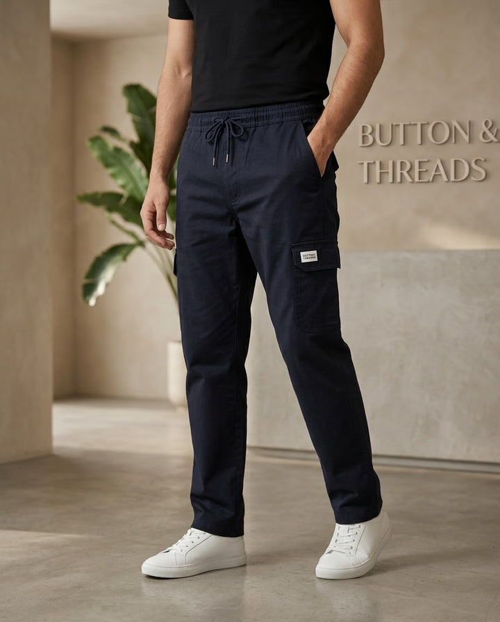 Men's Cotton Cargo Trousers-Navy Blue