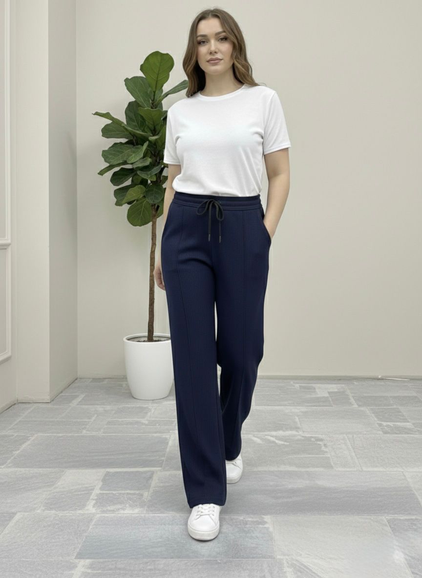 Woman Premium Trousers-Navy Blue - button & threads