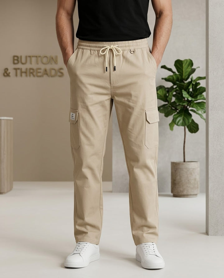 Men's Cotton Cargo Trousers-Off White