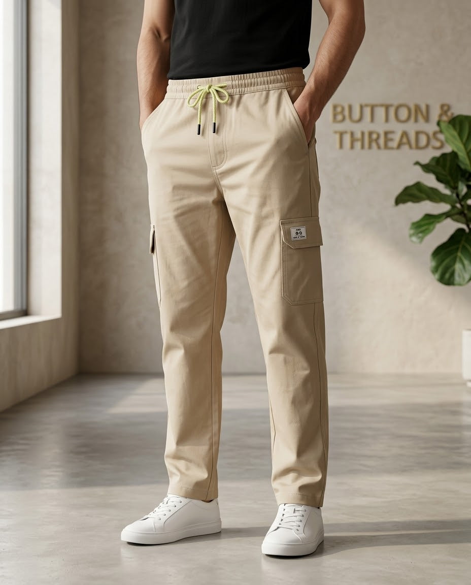 Men's Cotton Cargo Trousers-Off White