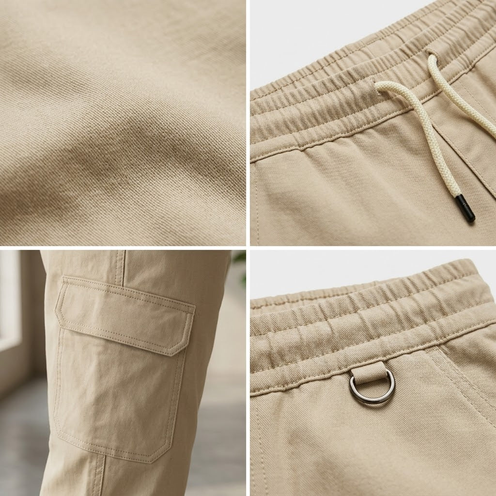 Men's Cotton Cargo Trousers-Off White