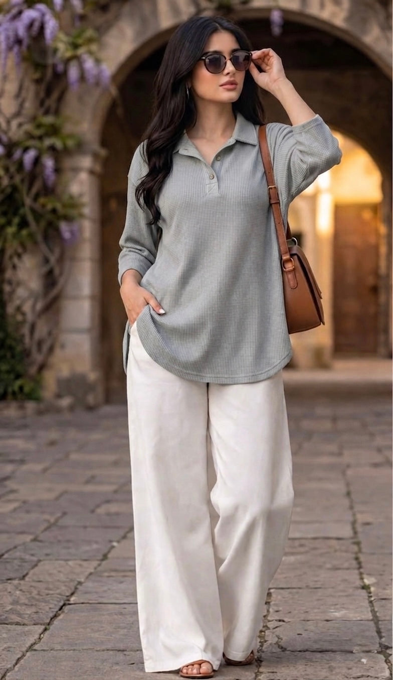 Woman Premium Tops-Silver - button & threads
