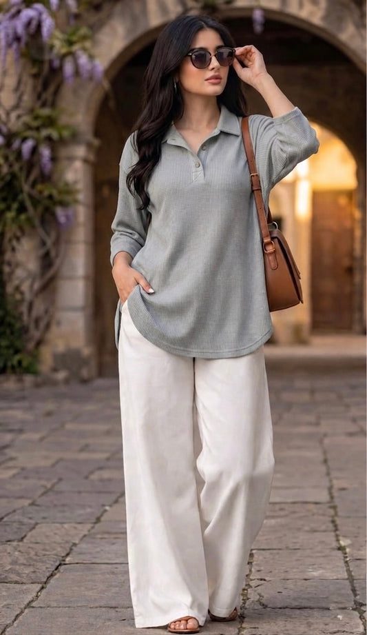 Woman Premium Tops-Silver - button & threads