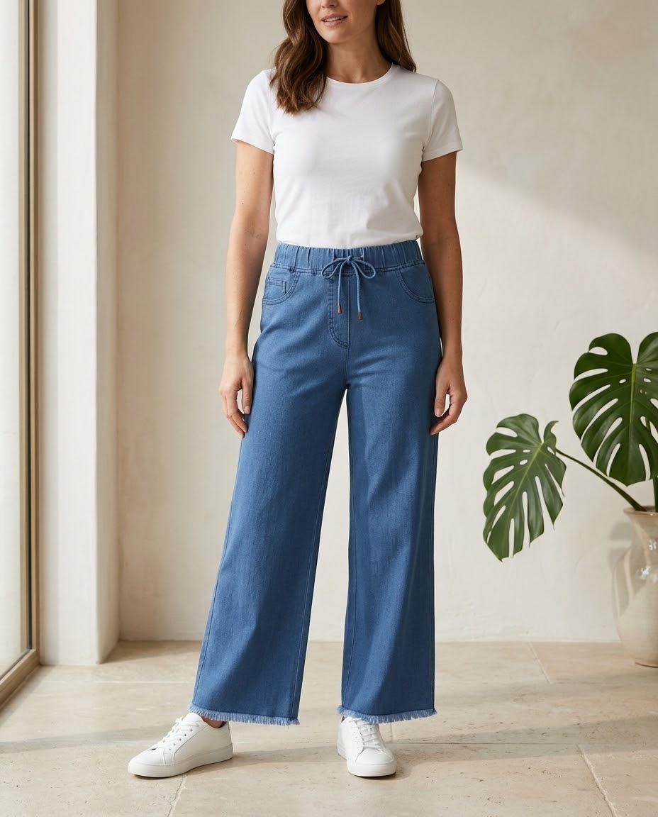 Woman Straight Palazzo Jeans-Sky Blue
