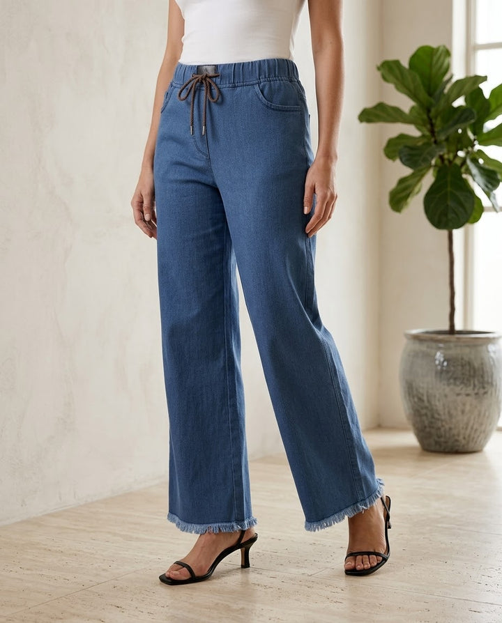 Woman Straight Palazzo Jeans-Sky Blue