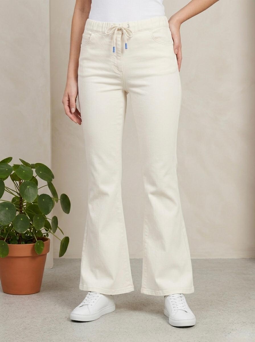 Woman Jet White Bell Bottom Jeans - button & threads