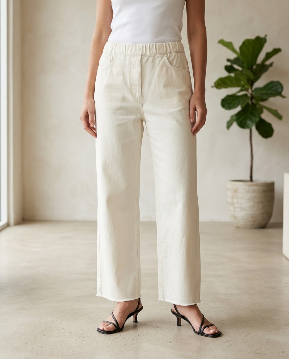 Woman Straight Palazzo Jeans-Jet White