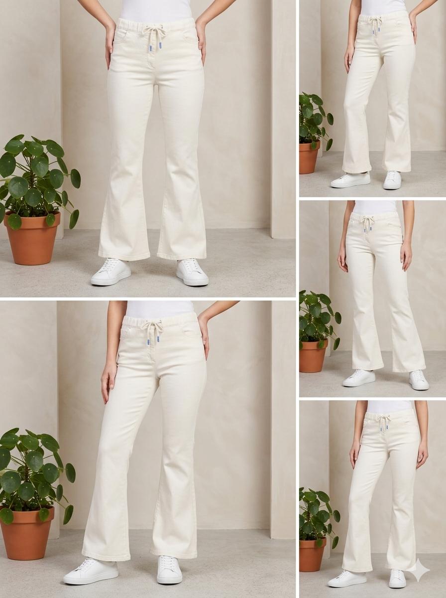 Woman Jet White Bell Bottom Jeans - button & threads