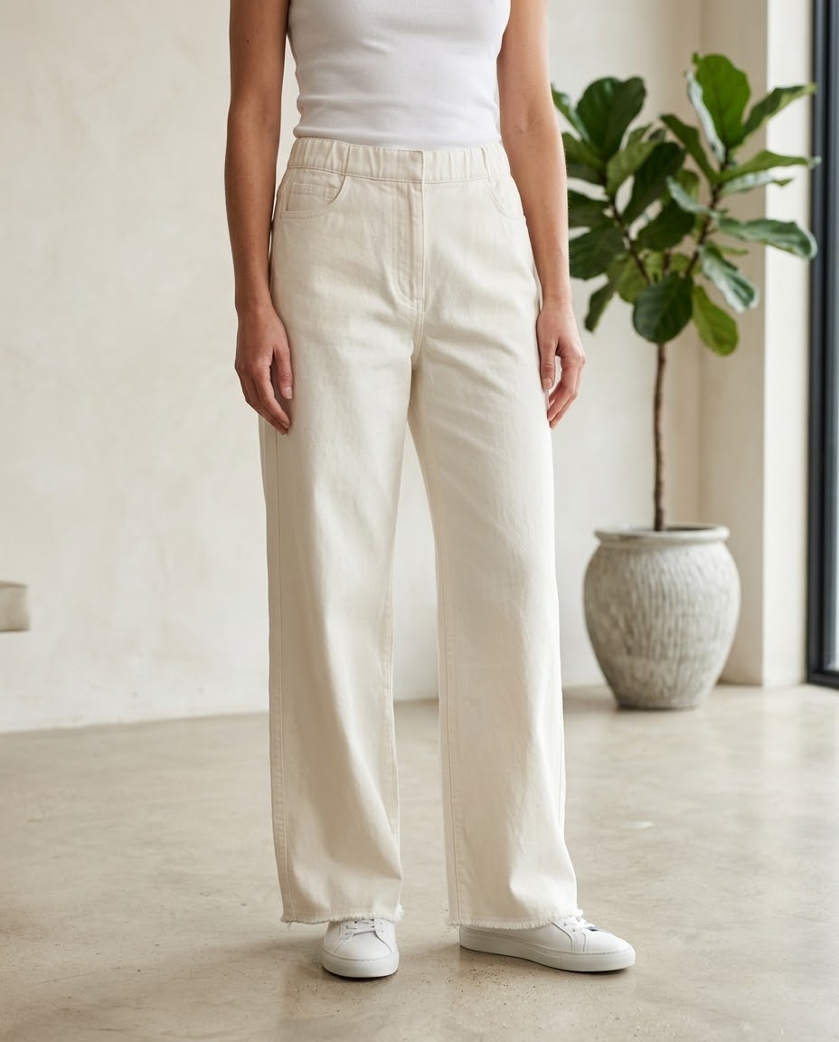 Woman Straight Palazzo Jeans-Jet White