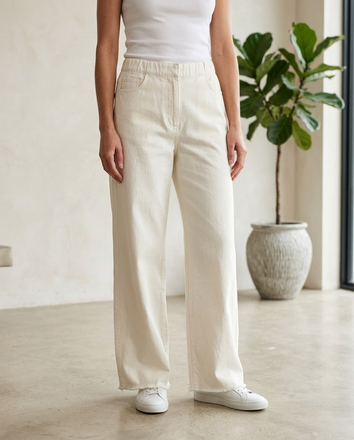 Woman Straight Palazzo Jeans-Jet White